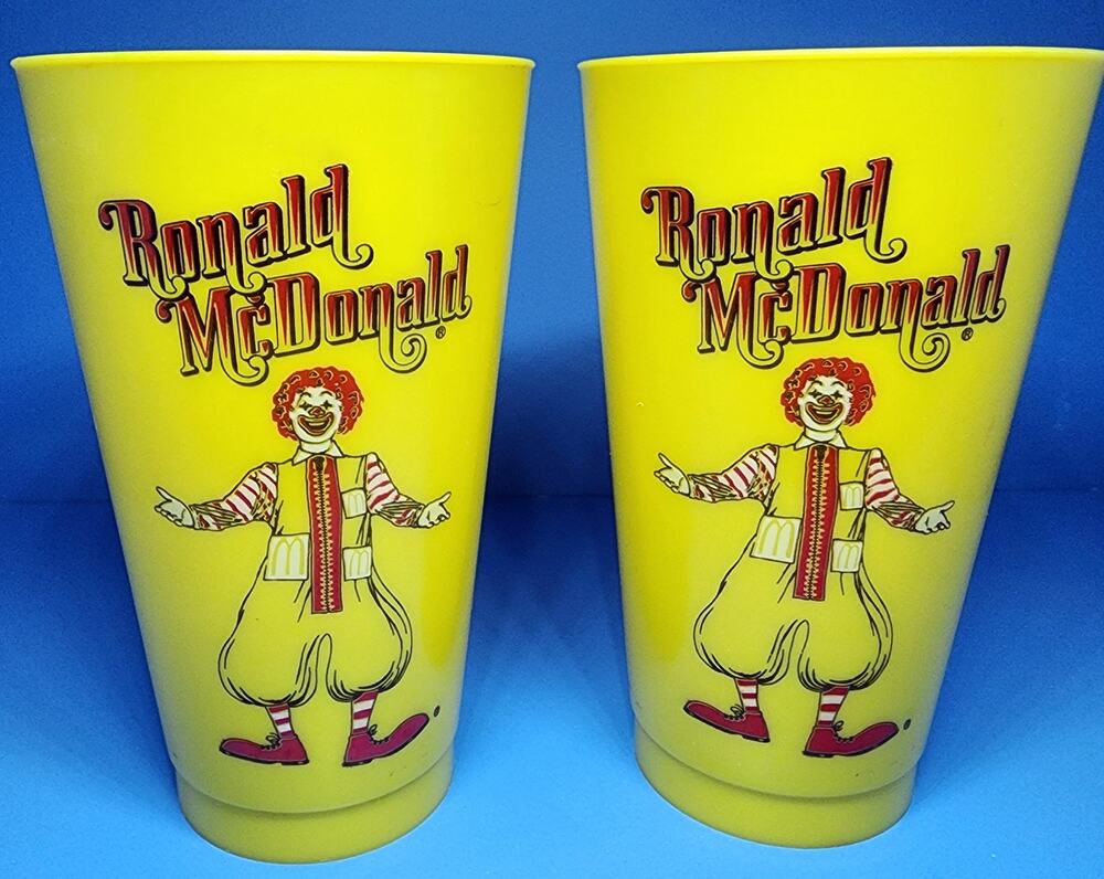 Vintage Ronald McDonald Plastic Cup Set of 2 McDonald's Fast Food Mascot 1970's